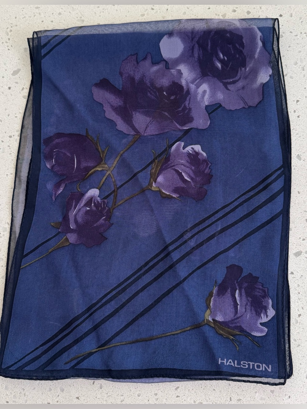 Halston Sheer Scarf Floral 60”x11”